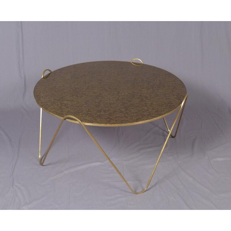 Vintage round brass coffee table, Italy 1960