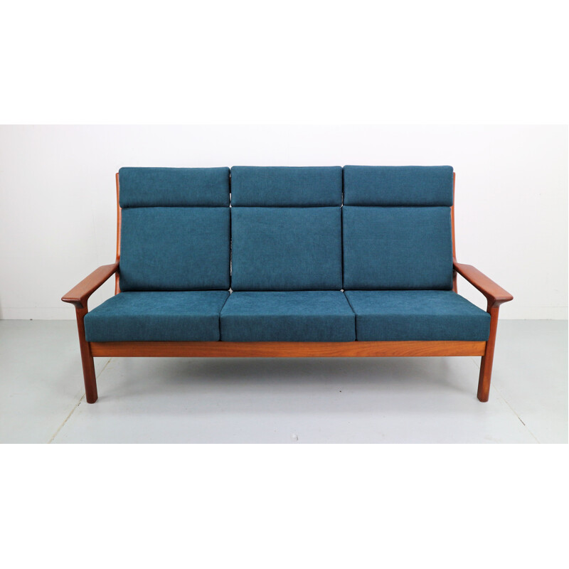 Blue sofa in teak by Juul Kristensen