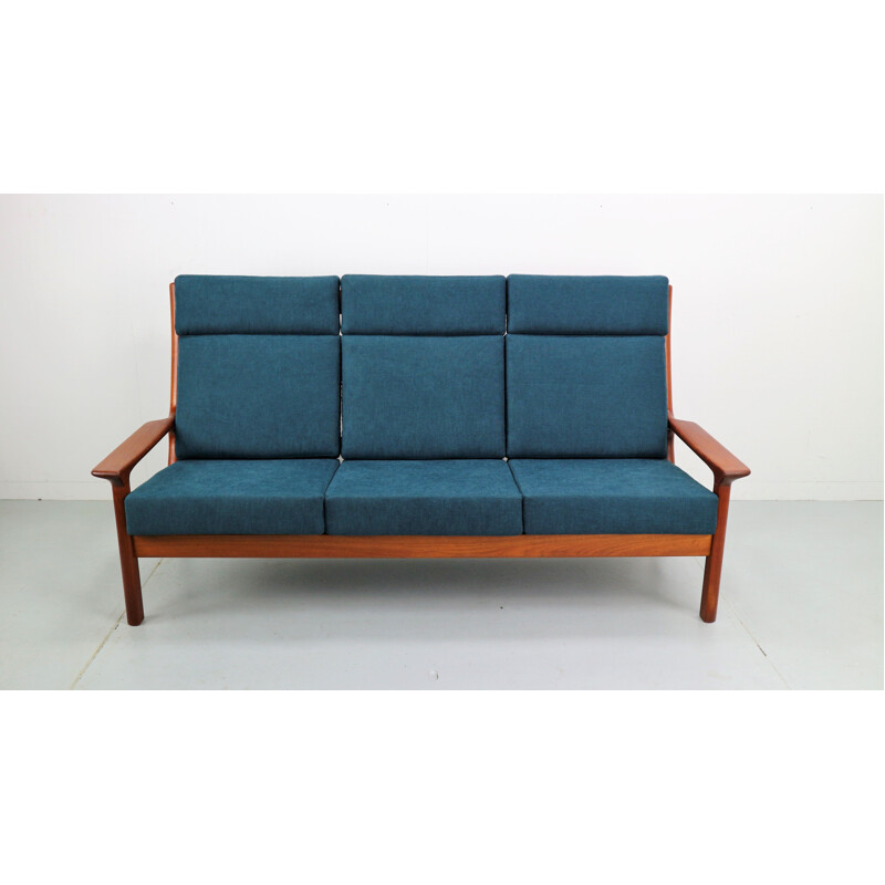 Blue sofa in teak by Juul Kristensen