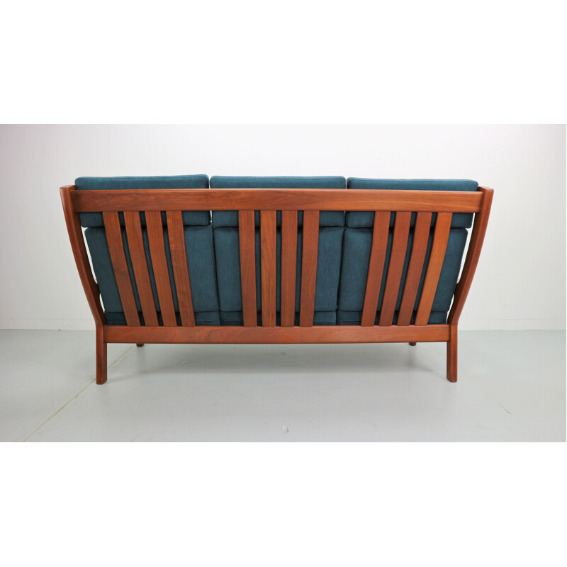 Blue sofa in teak by Juul Kristensen