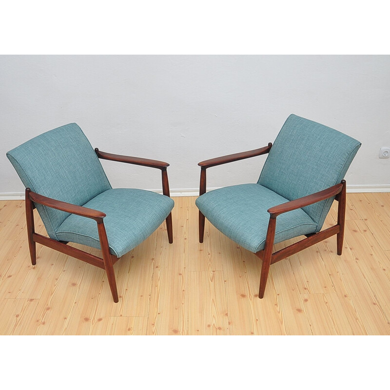 Pair of vintage armchairs in beechwood