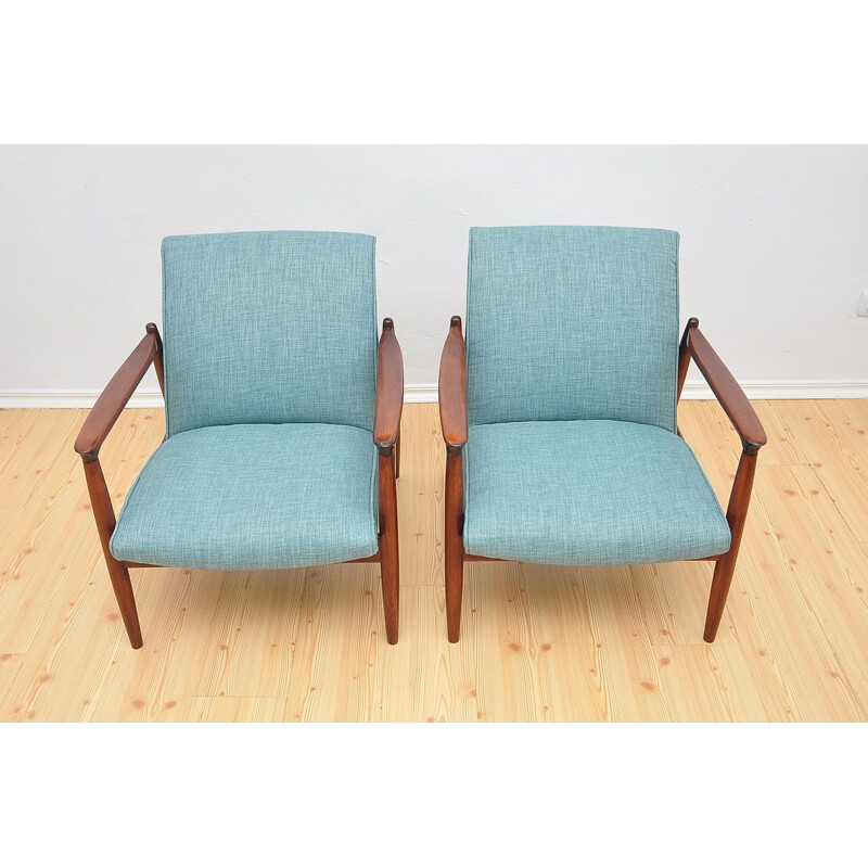 Pair of vintage armchairs in beechwood