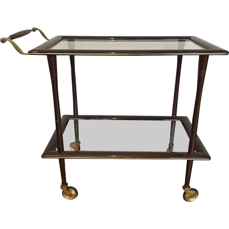 Vintage trolley by Cesare Lacca in glass and mahogany 1950