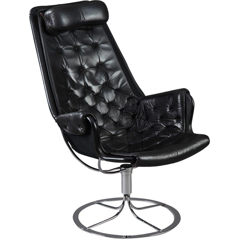 Vintage Jetson armchair for Dux in black leather and metal 1980