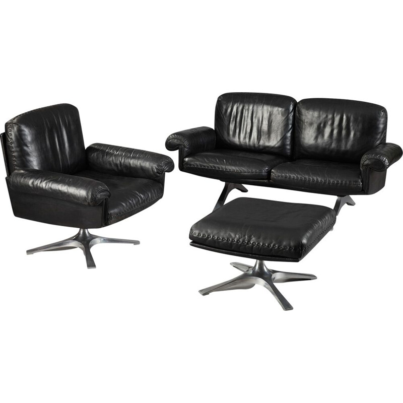 Set of vintage living room DS31 model for De Sede in black leather