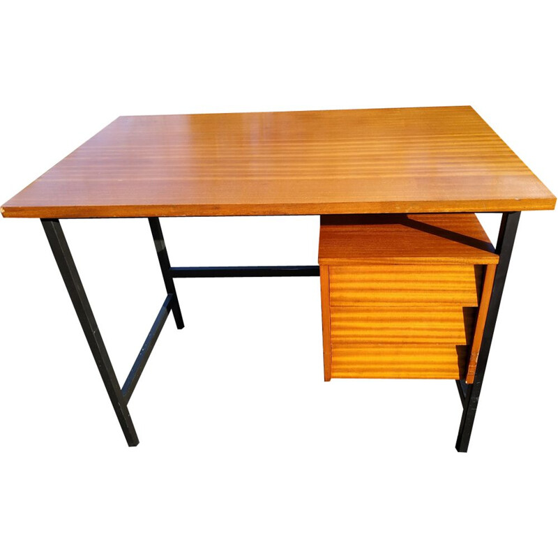 Bureau vintage en bois et métal des années 1960