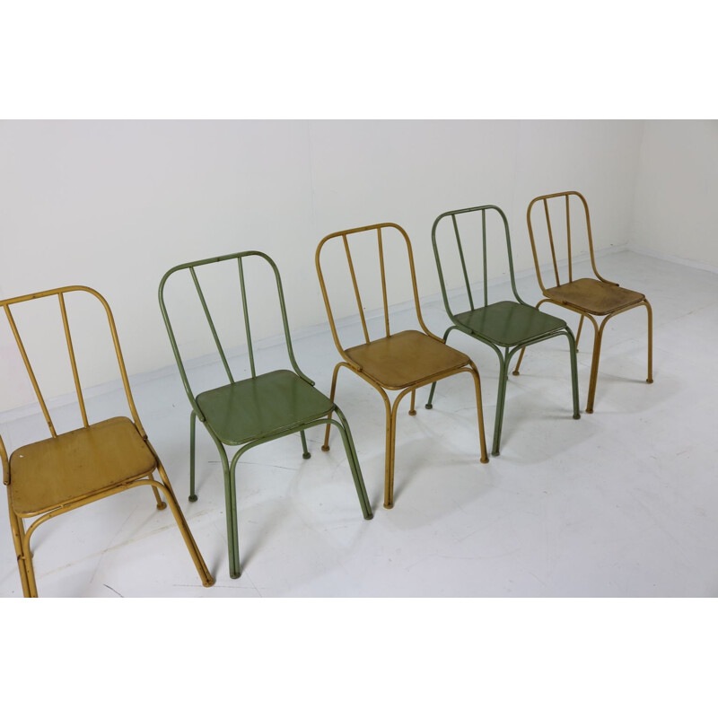 Suite de 5 chaises bistro vintage danoises en métal