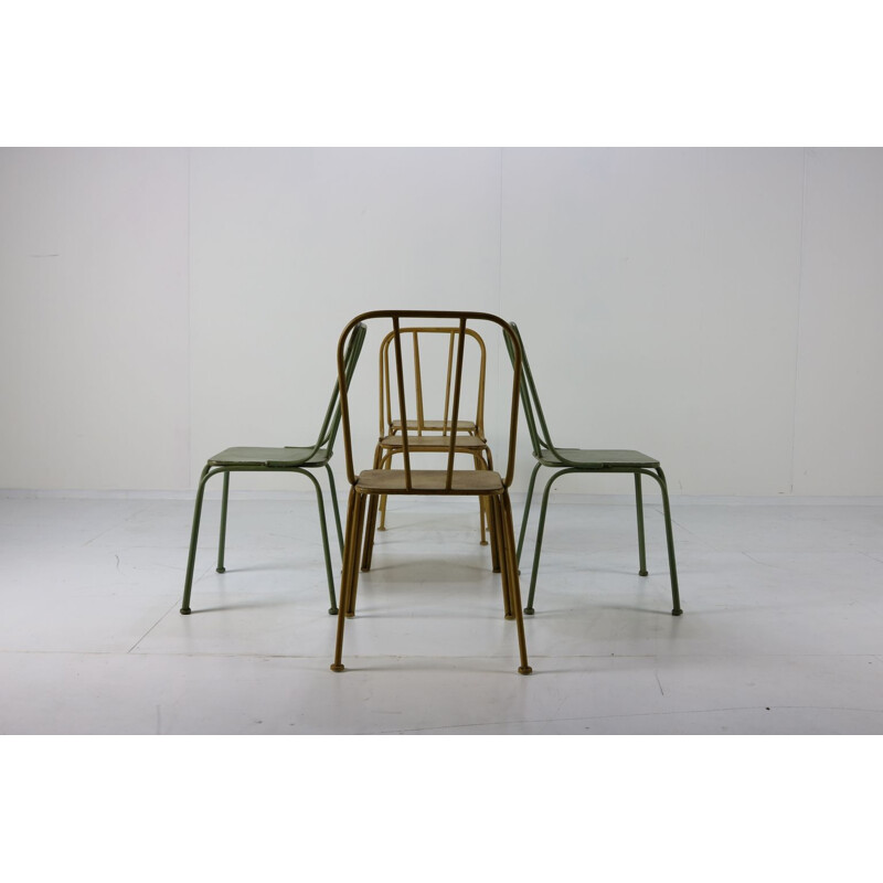 Suite de 5 chaises bistro vintage danoises en métal
