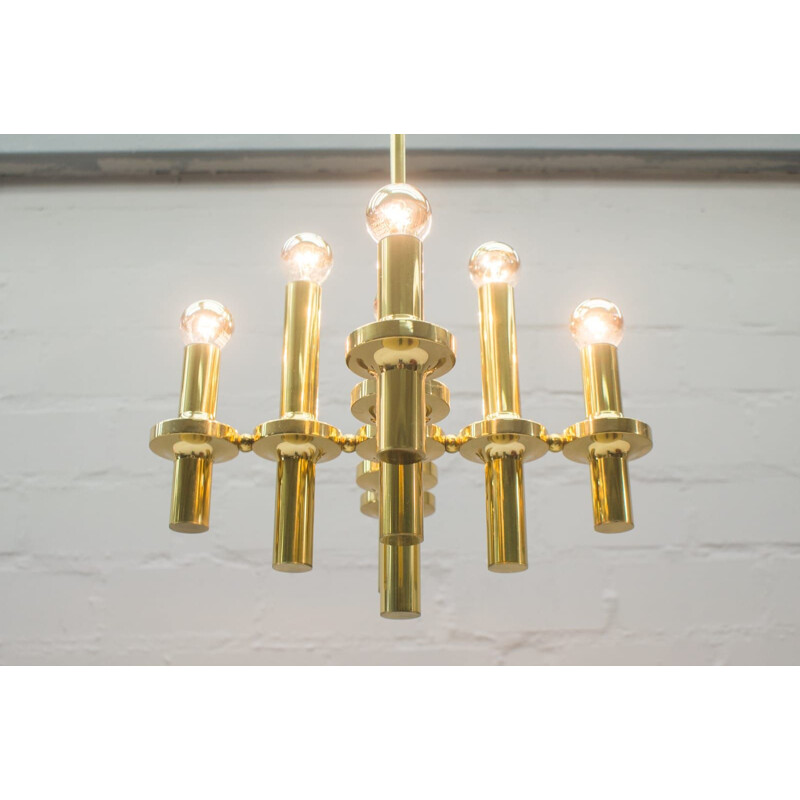 Chandelier vintage multifeux en laiton 1960