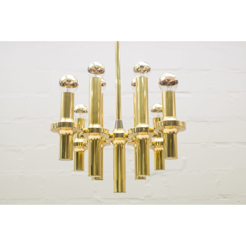 Chandelier vintage multifeux en laiton 1960