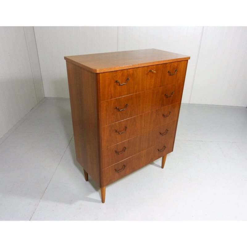 Commode vintage en bois avec poignées en métal 1950