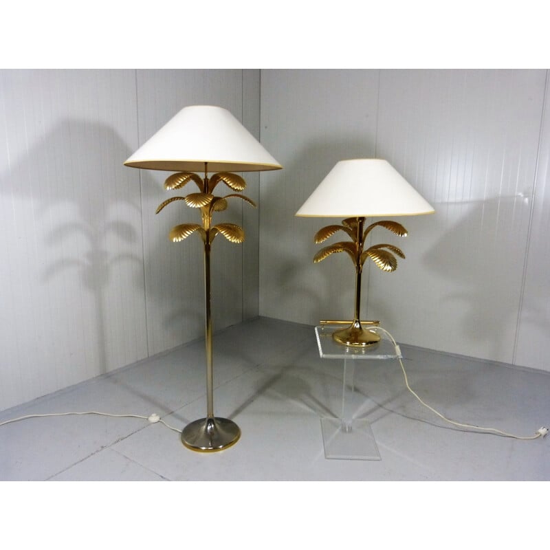 Lot of 2 vintage palmer-shaped lamps made copper and brass 1970s