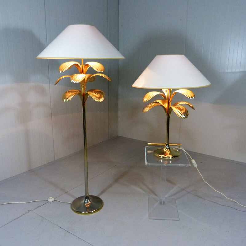 Lot of 2 vintage palmer-shaped lamps made copper and brass 1970s