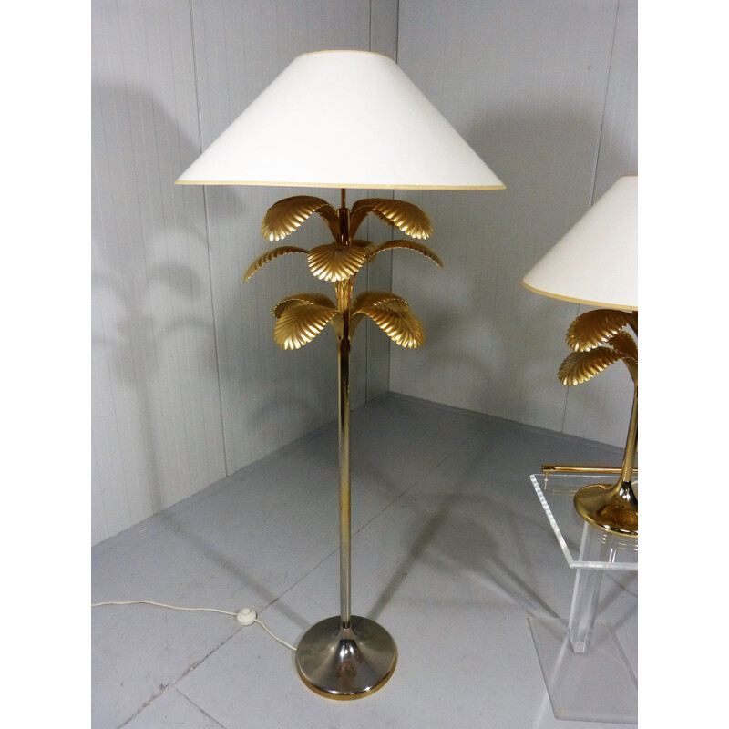 Lot of 2 vintage palmer-shaped lamps made copper and brass 1970s