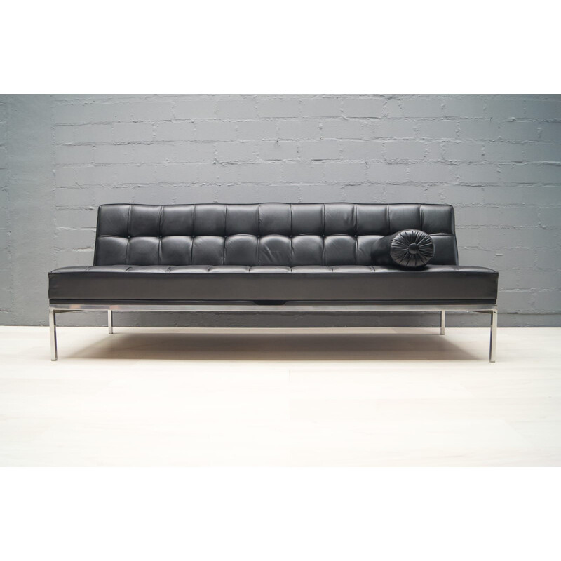 vintage black sofa in leather constanze by Johannes Spalt for Wittmann