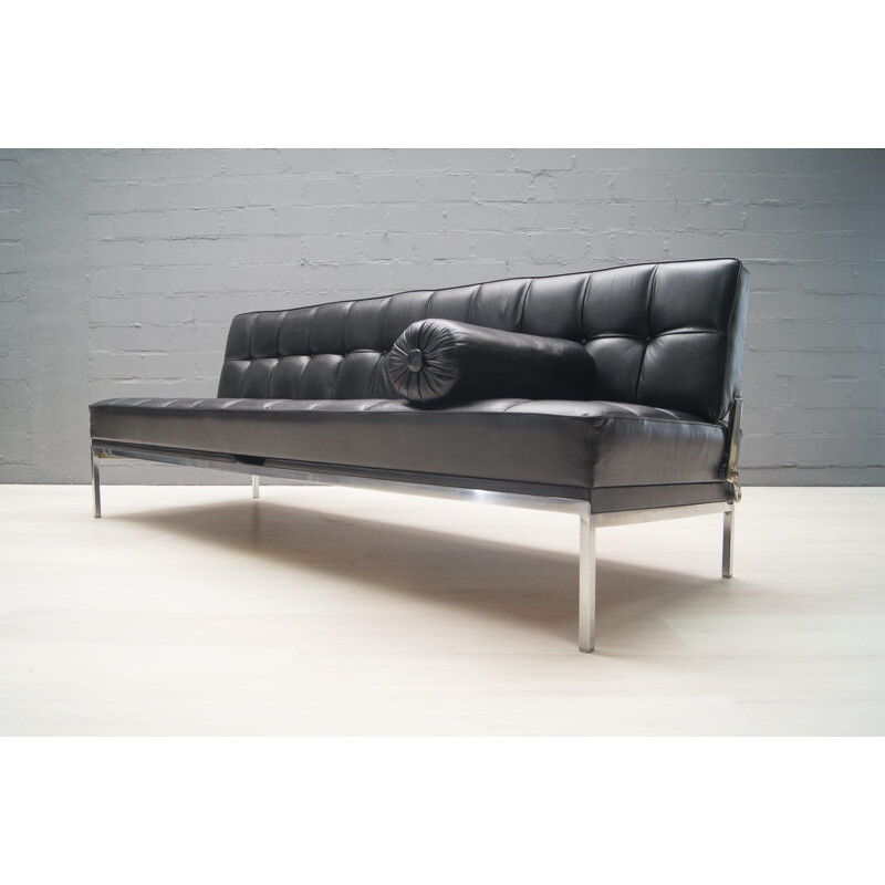 vintage black sofa in leather constanze by Johannes Spalt for Wittmann