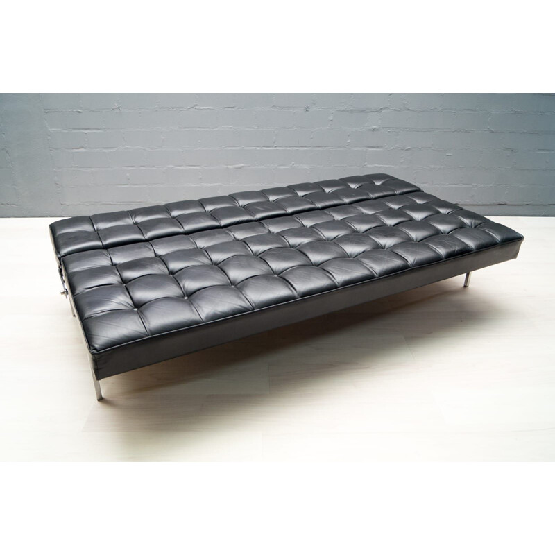 vintage black sofa in leather constanze by Johannes Spalt for Wittmann