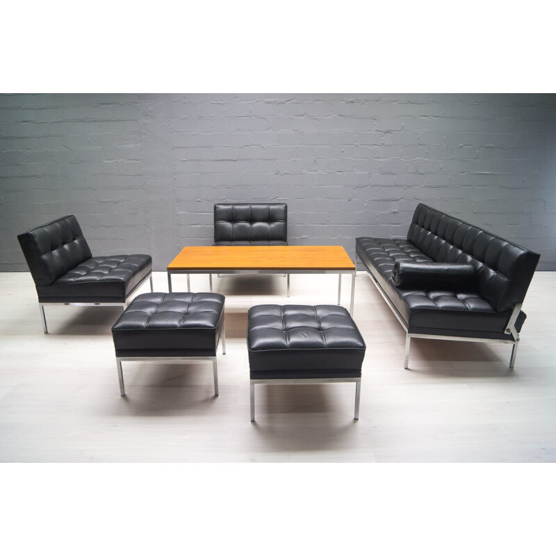 vintage black sofa in leather constanze by Johannes Spalt for Wittmann