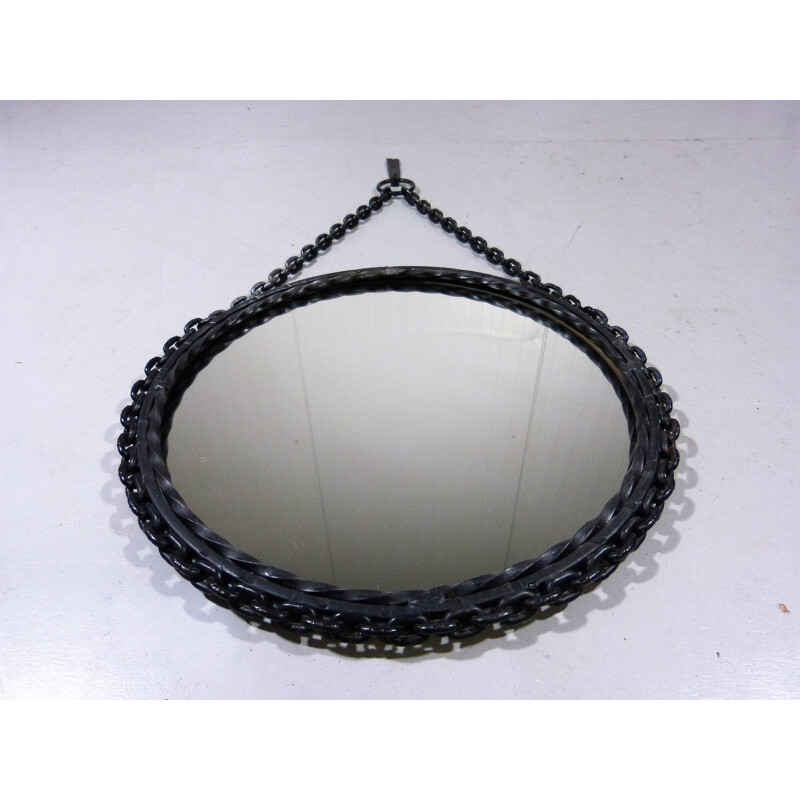 Vintage Black mirror made in chain of wrought iron