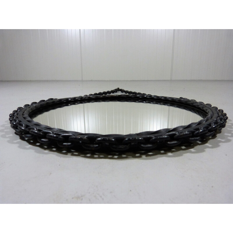 Vintage Black mirror made in chain of wrought iron