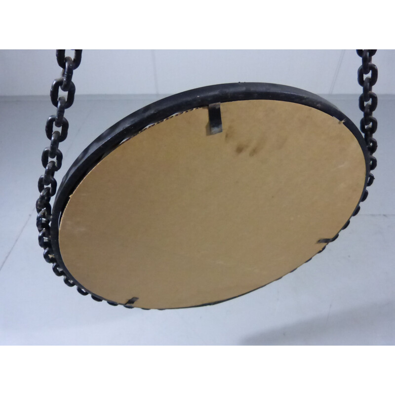 Vintage Black mirror made in chain of wrought iron