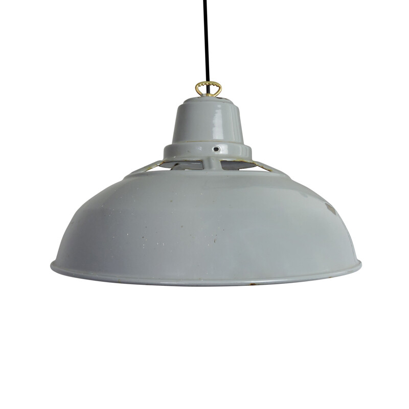 Vintage industrial grey enamel hanging lamp