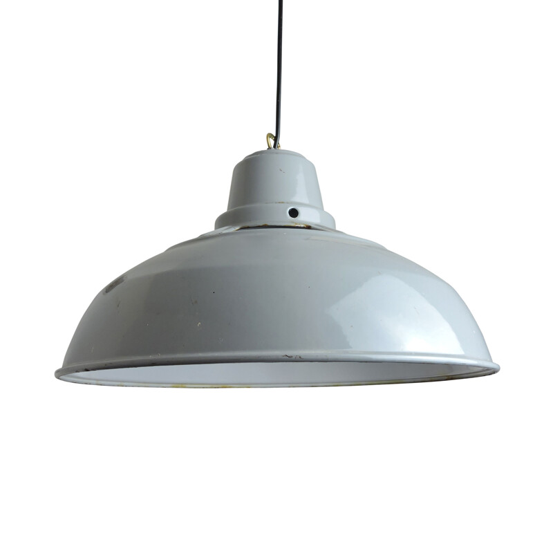 Vintage industrial grey enamel hanging lamp