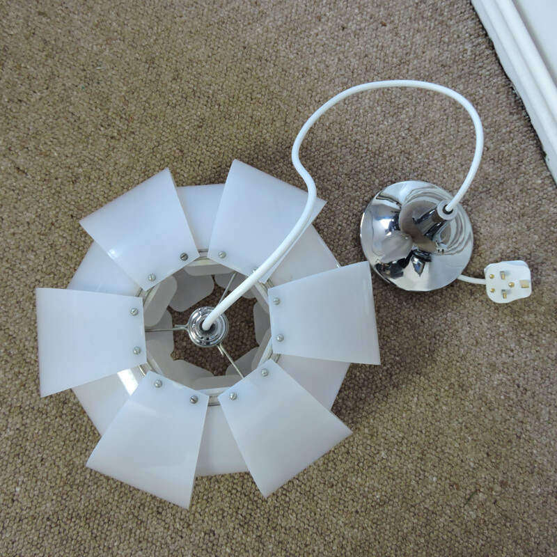 Vintage pendant lamp in white plastic and chromed metal