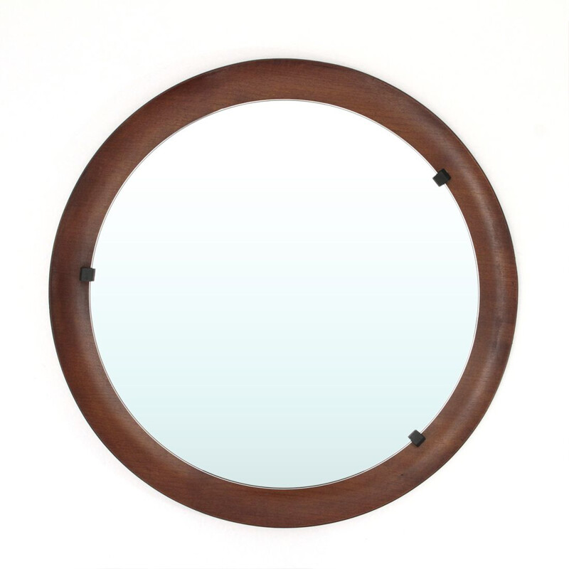 Italienischer Vintage-Spiegel aus rundem Sperrholz