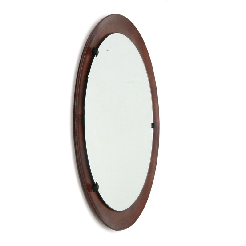 Vintage Italian round curved plywood mirror