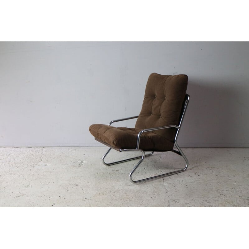 Vintage Danish tubular chrome framed lounge chair