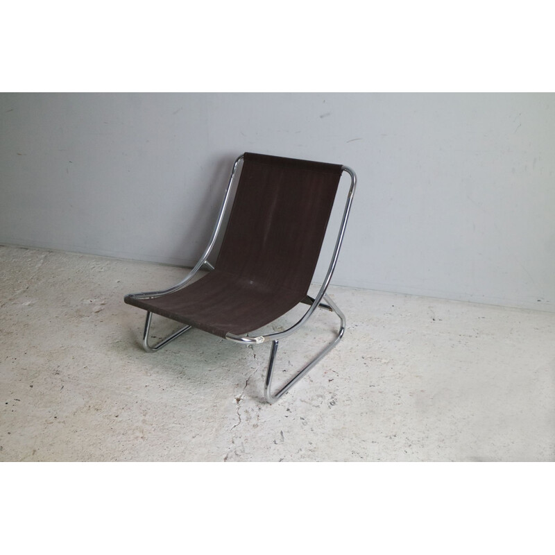 Vintage Danish tubular chrome framed lounge chair