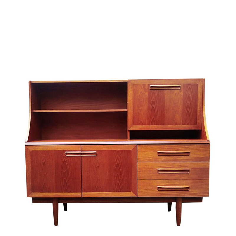 Vintage English high sideboard in teak