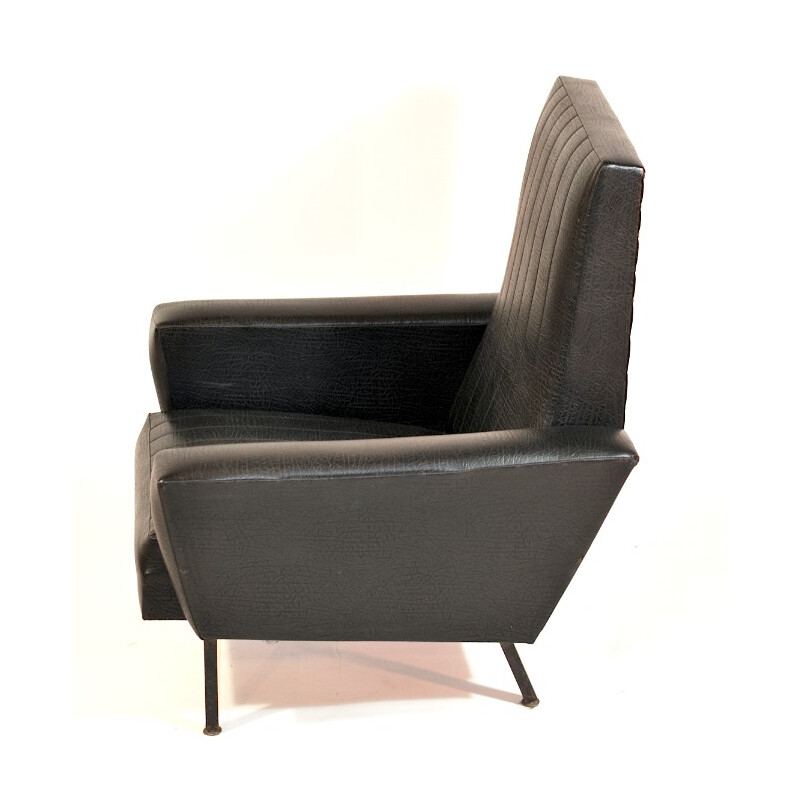 Vintage armchair in black leatherette - 1960s