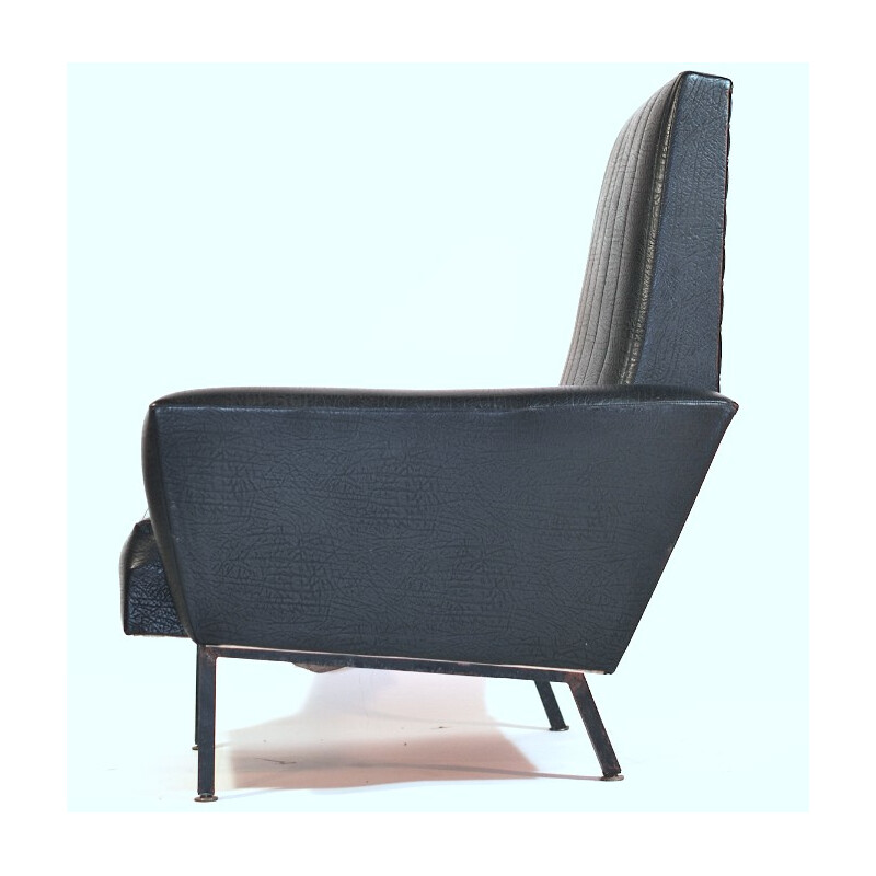 Vintage armchair in black leatherette - 1960s