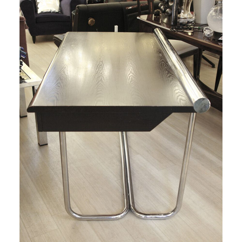 Vintage desk in tubular chrome metal and wood, Italy 1970