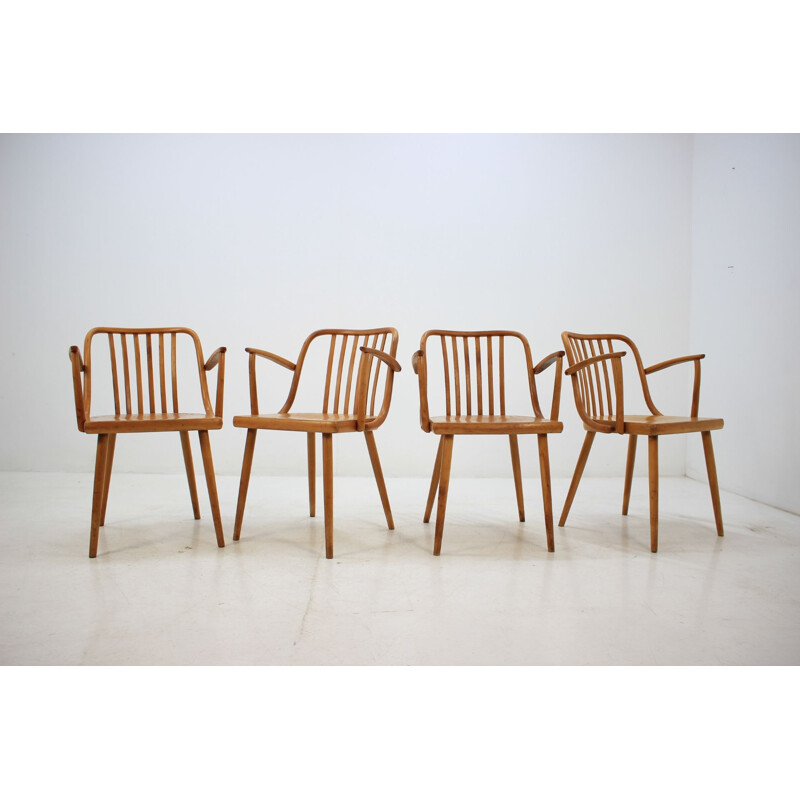 Set of Vintage curved wooden armchair by Antonin Suman for barrel