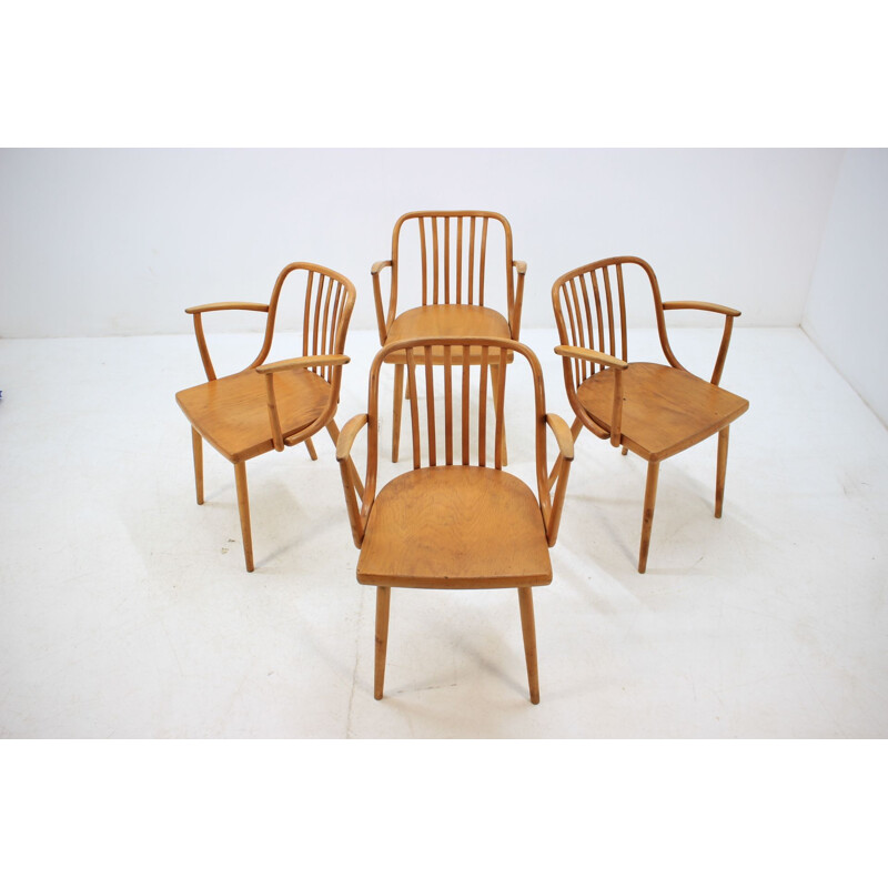 Set of Vintage curved wooden armchair by Antonin Suman for barrel