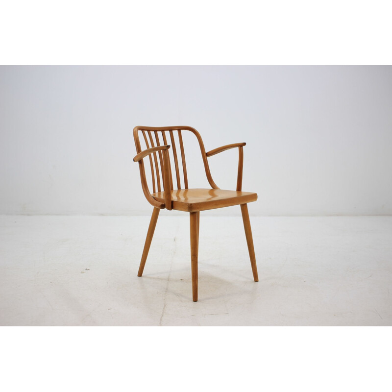 Set of Vintage curved wooden armchair by Antonin Suman for barrel