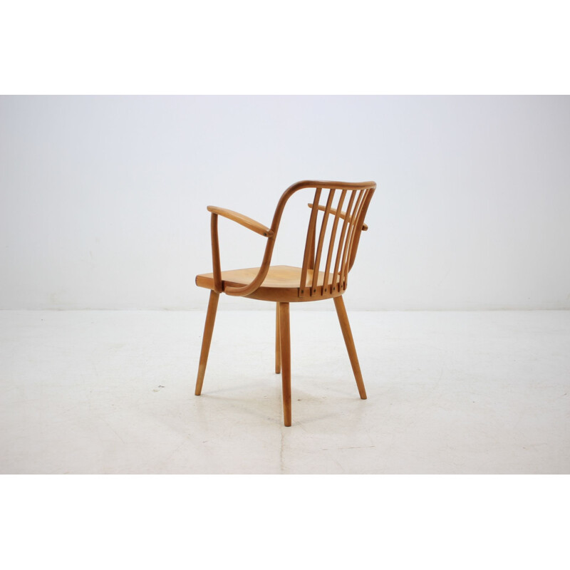 Set of Vintage curved wooden armchair by Antonin Suman for barrel