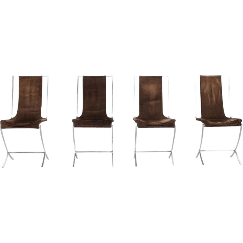 Set of 4 chairs in brown velvet by Pierre Cardin