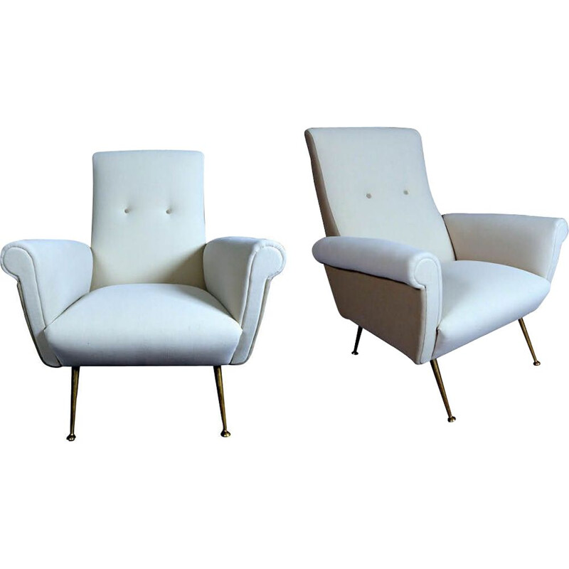 Pair of beige fabric Italian armchairs