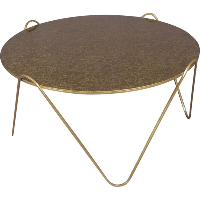 Vintage round brass coffee table, Italy 1960