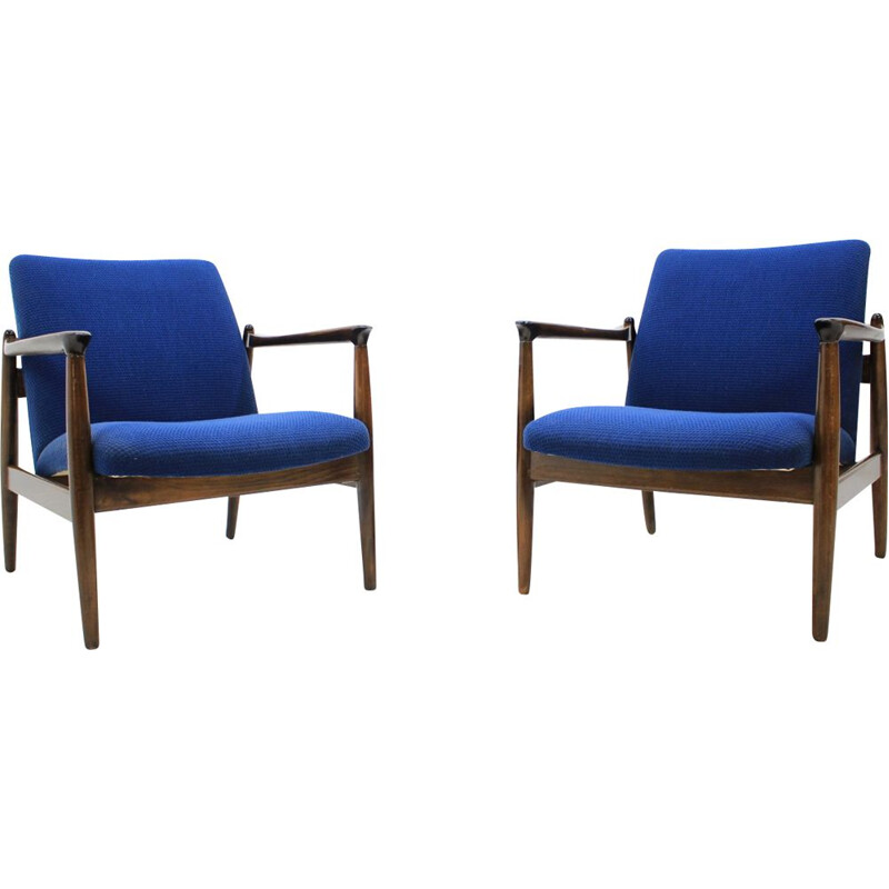2 fauteuils vintage bleus par Edmund Homa