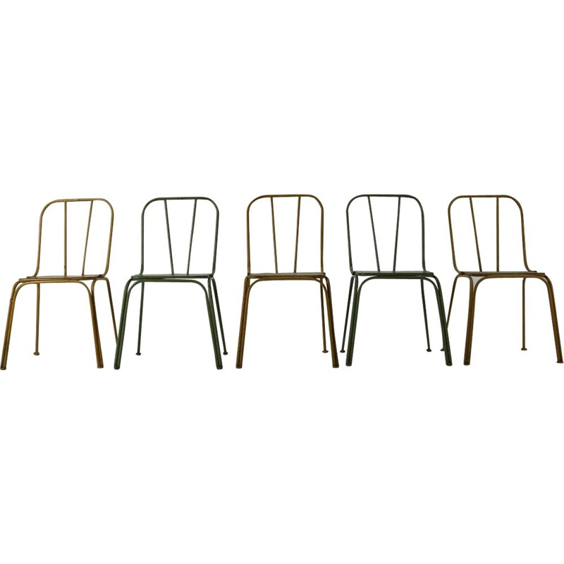 Set of 5 vintage Danish bistro chairs in metal