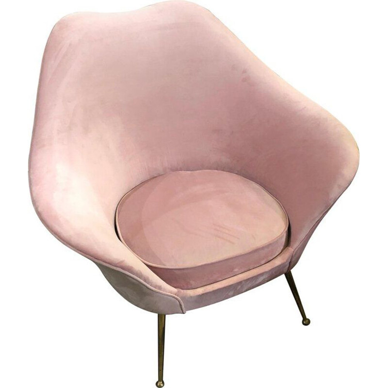 Vintage armchair in pink velvet and brass, Italy