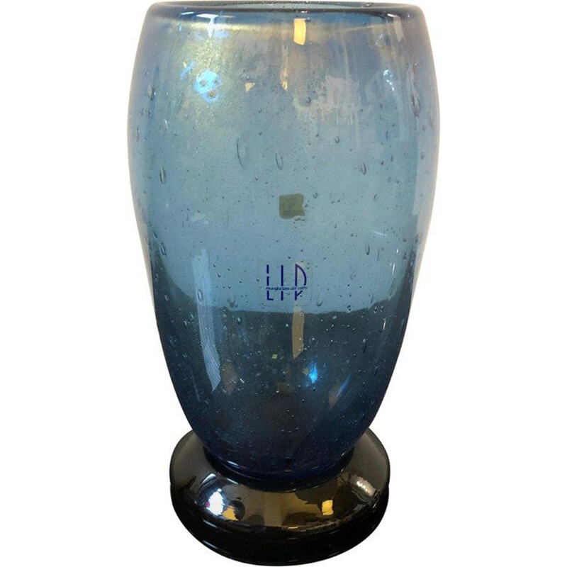 Vintage black and blue murano glass vase by Marcello Furlan for L.I.P.