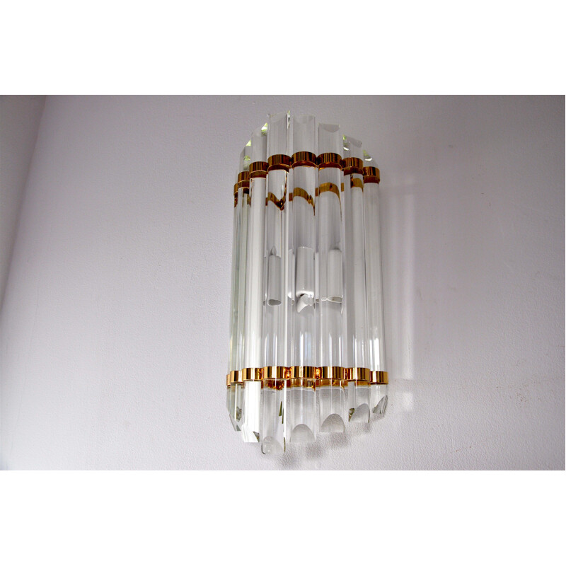 Vintage wall lamp "murano crystal Golden" half moon