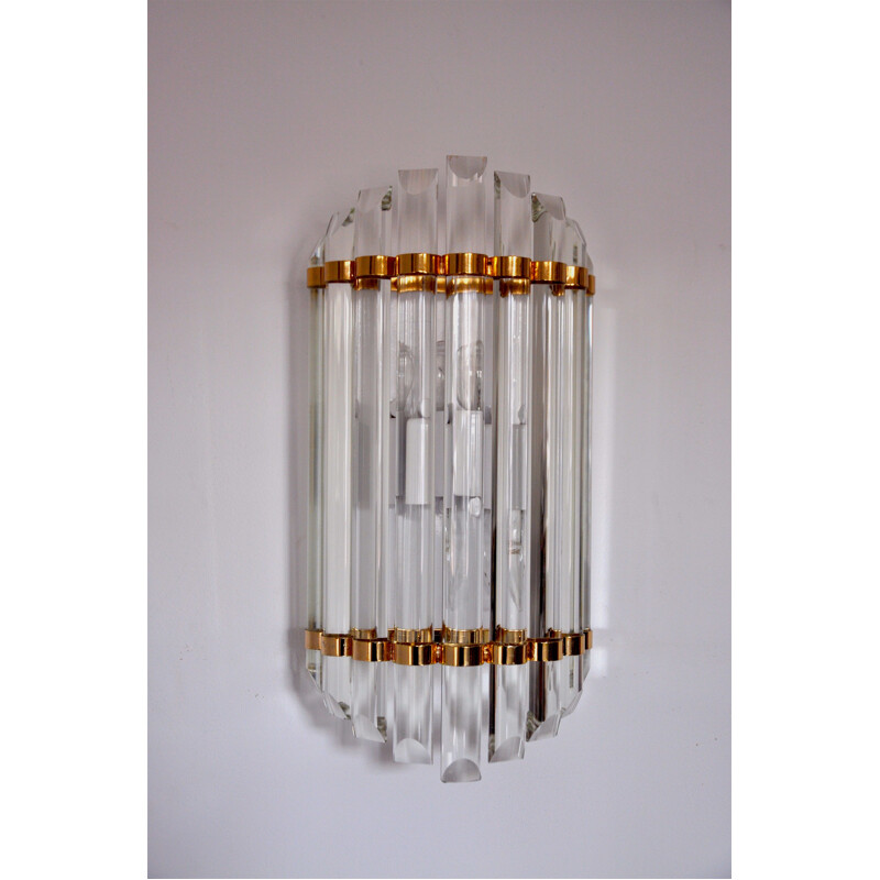 Vintage wall lamp "murano crystal Golden" half moon