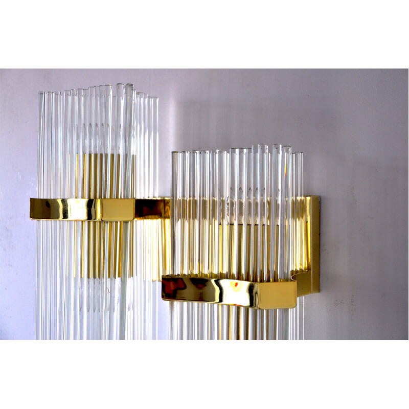 Vintage golden double wall lamp, 1970